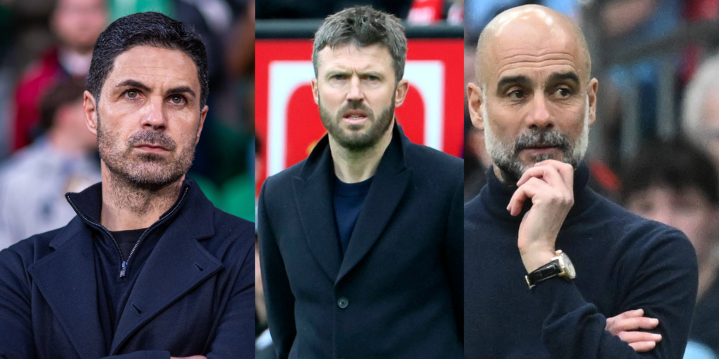 Mikel Arteta, Michael Carrick, Pep Guardiola, Manchester United