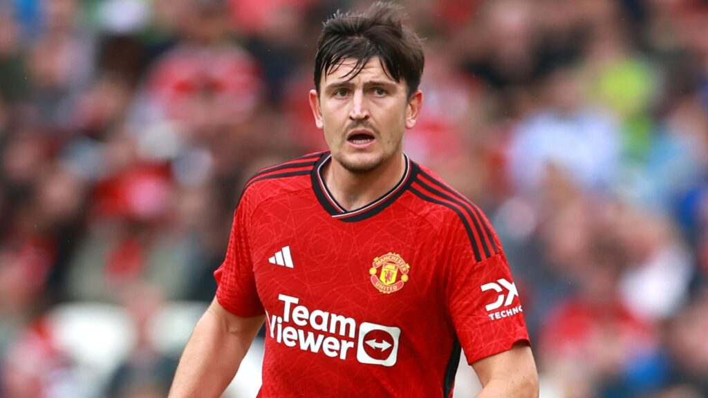 Harry Maguire playing in a Manchester United kit.