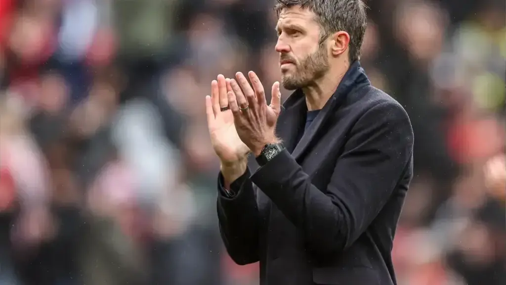 Man Utd Lausanne friendly: Michael Carrick on the touchline during a football match.